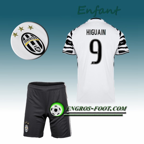 Engros-foot: Ensemble Maillot Foot Juventus Enfant HIGUAIN 9 Third 2016 2017 Blanc Thailande