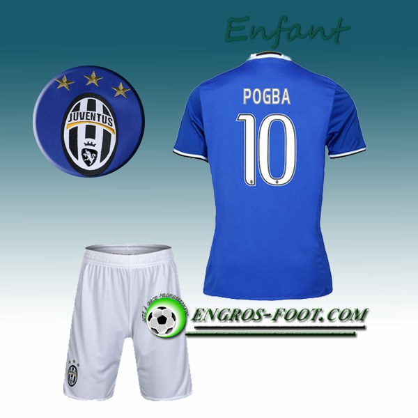 Engros-foot: Ensemble Maillot Foot Juventus Enfant POGBA 10 Exterieur 2016 2017 Bleu Thailande