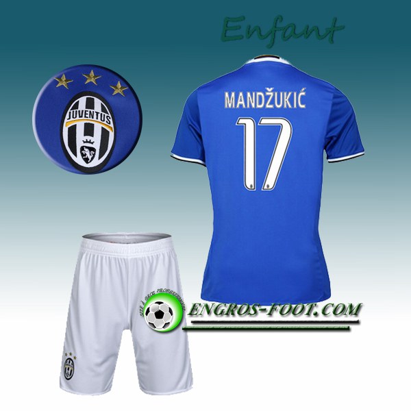 Engros-foot: Ensemble Maillot Foot Juventus Enfant MANDZUKIC 17 Exterieur 2016 2017 Bleu Thailande