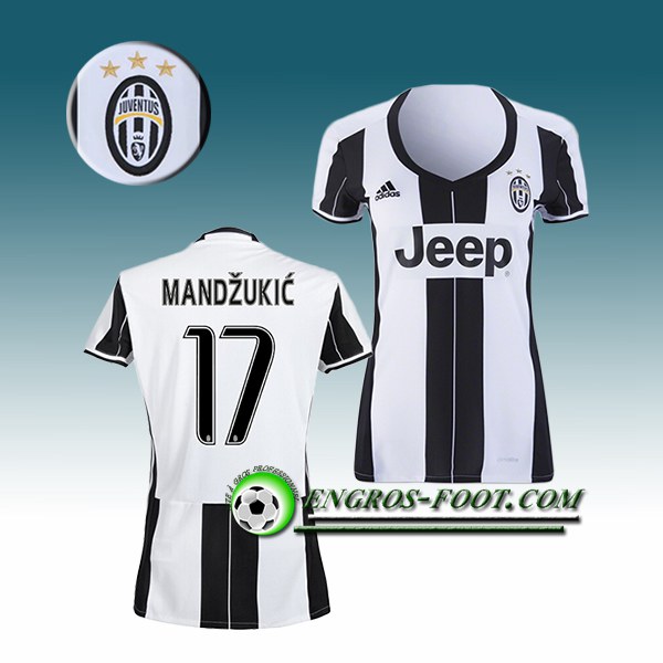 Engros-foot: Jeu Maillot de Foot Juventus Femme MANDZUKIC 17 Domicile 2016 2017 Blanc/Noir Thailande