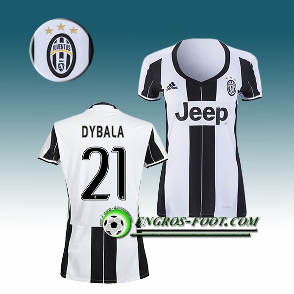 Engros-foot: Jeu Maillot de Foot Juventus Femme DYBALA 21 Domicile 2016 2017 Blanc/Noir Thailande