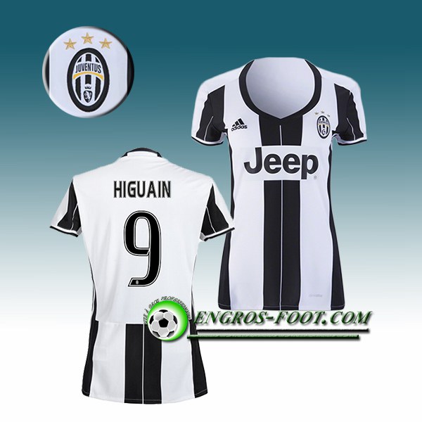 Engros-foot: Jeu Maillot de Foot Juventus Femme HIGUAIN 9 Domicile 2016 2017 Blanc/Noir Thailande