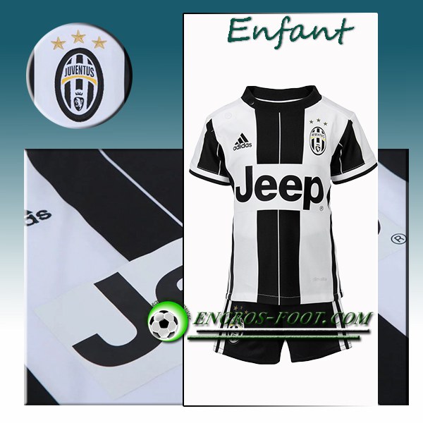 Engros-foot: Ensemble Maillot Foot Juventus Enfant Domicile 2016 2017 Blanc/Noir Thailande