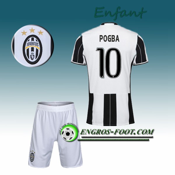 Engros-foot: Ensemble Maillot Foot Juventus Enfant POGBA 10 Domicile 2016 2017 Blanc/Noir Thailande