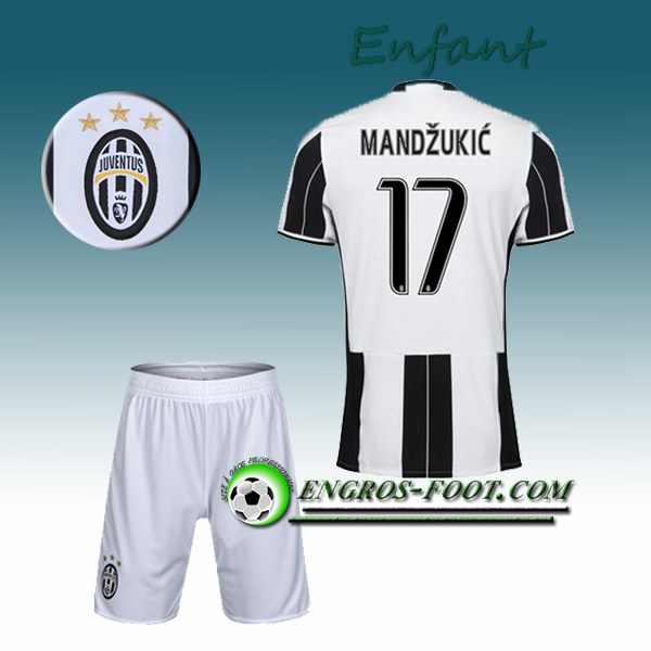 Engros-foot: Ensemble Maillot Foot Juventus Enfant MANDZUKIC 17 Domicile 2016 2017 Blanc/Noir Thailande