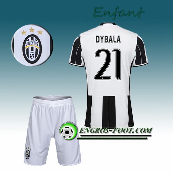 Engros-foot: Ensemble Maillot Foot Juventus Enfant DYBALA 21 Domicile 2016 2017 Blanc/Noir Thailande