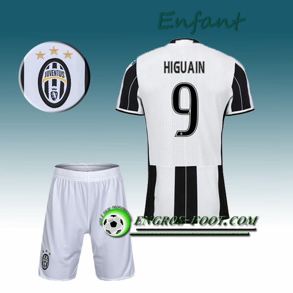 Engros-foot: Ensemble Maillot Foot Juventus Enfant HIGUAIN 9 Domicile 2016 2017 Blanc/Noir Thailande