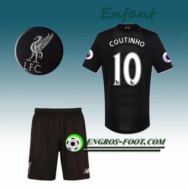 Engros-foot: Ensemble Maillot Foot Liverpool Enfant COUTINHO 10 Exterieur 2016 2017 Noir Thailande