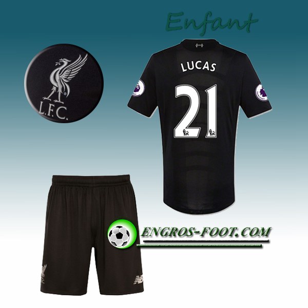 Engros-foot: Ensemble Maillot Foot Liverpool Enfant LUCAS 21 Exterieur 2016 2017 Noir Thailande