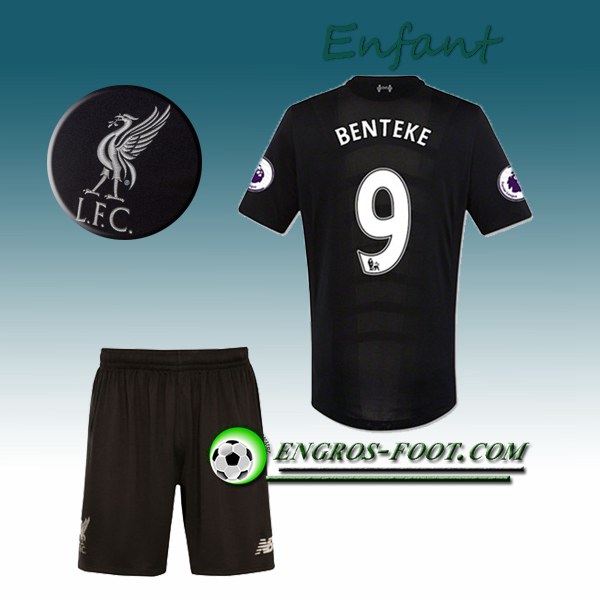 Engros-foot: Ensemble Maillot Foot Liverpool Enfant BENTEKE 9 Exterieur 2016 2017 Noir Thailande