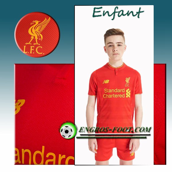 Engros-foot: Ensemble Maillot Foot Liverpool Enfant Domicile 2016 2017 Rouge Thailande