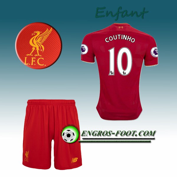 Engros-foot: Ensemble Maillot Foot Liverpool Enfant COUTINHO 10 Domicile 2016 2017 Rouge Thailande