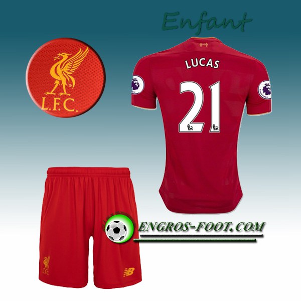 Engros-foot: Ensemble Maillot Foot Liverpool Enfant LUCAS 21 Domicile 2016 2017 Rouge Thailande