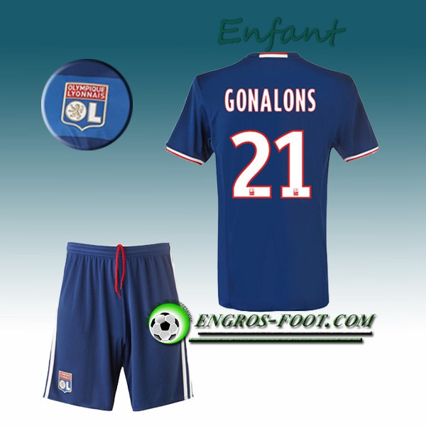 Engros-foot: Ensemble Maillot Foot Lyon OL Enfant GONALONS 21 Exterieur 2016 2017 Bleu Thailande