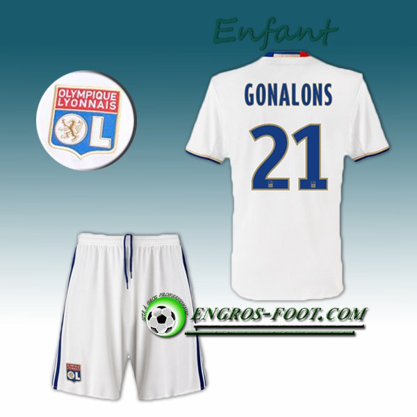 Engros-foot: Ensemble Maillot Foot Lyon OL Enfant GONALONS 21 Domicile 2016 2017 Blanc Thailande