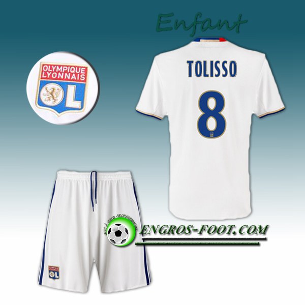 Engros-foot: Ensemble Maillot Foot Lyon OL Enfant TOLISSO 8 Domicile 2016 2017 Blanc Thailande