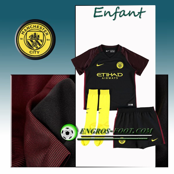 Engros-foot: Ensemble Maillot Foot Manchester City Enfant Exterieur 2016 2017 Noir Thailande