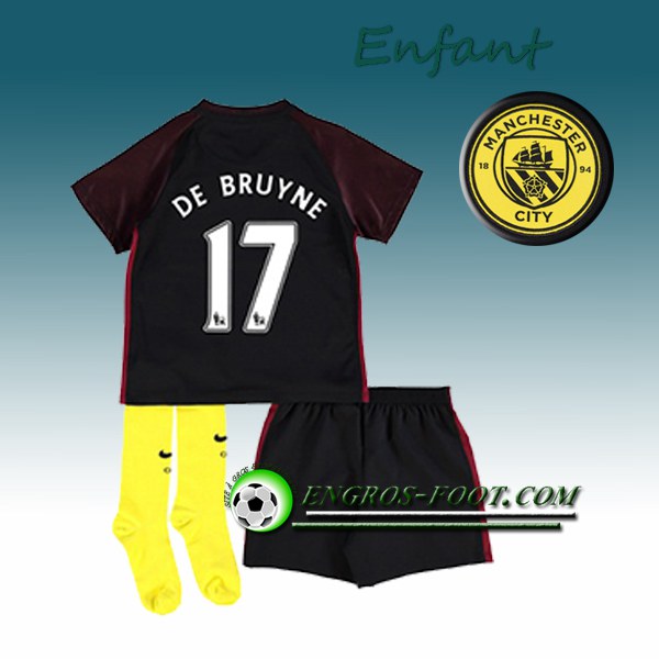 Engros-foot: Ensemble Maillot Foot Manchester City Enfant DE BRUYNE 17 Exterieur 2016 2017 Noir Thailande