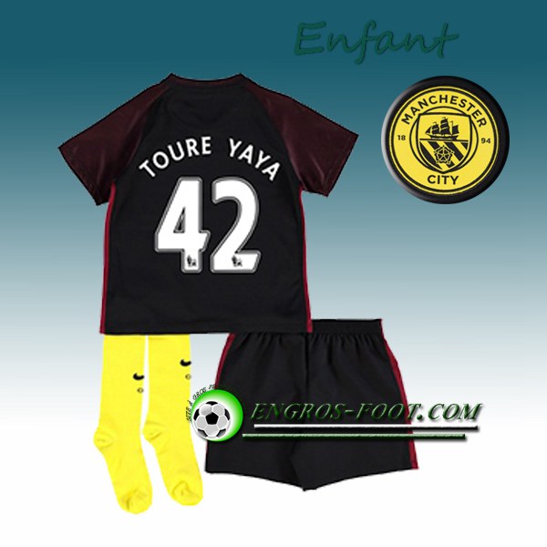 Engros-foot: Ensemble Maillot Foot Manchester City Enfant TOURE YAYA 42 Exterieur 2016 2017 Noir Thailande