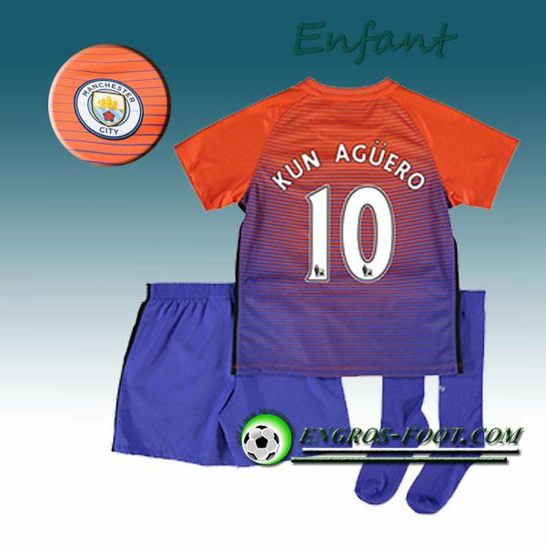 Engros-foot: Ensemble Maillot Foot Manchester City Enfant KUN AGUERO 10 Third 2016 2017 Orange/Pourpre Thailande