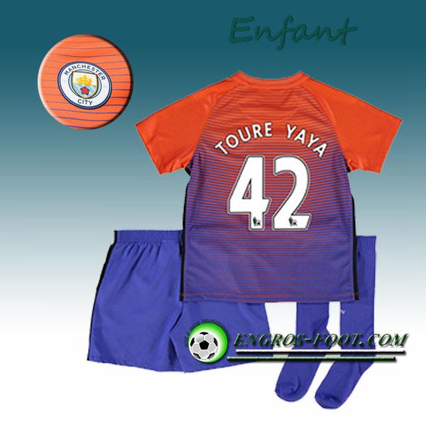 Engros-foot: Ensemble Maillot Foot Manchester City Enfant TOURE YAYA 42 Third 2016 2017 Orange/Pourpre Thailande