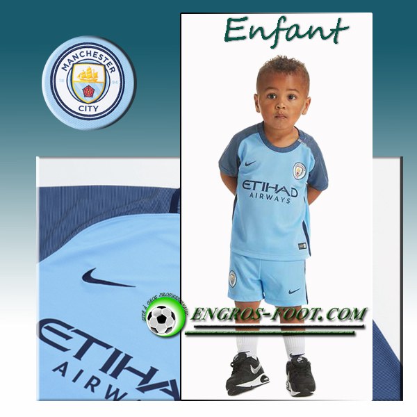 Engros-foot: Ensemble Maillot Foot Manchester City Enfant Domicile 2016 2017 Bleu Ciel Thailande