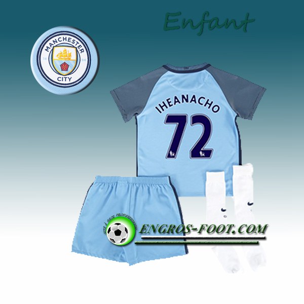 Engros-foot: Ensemble Maillot Foot Manchester City Enfant IHEANACHO 72 Domicile 2016 2017 Bleu Ciel Thailande