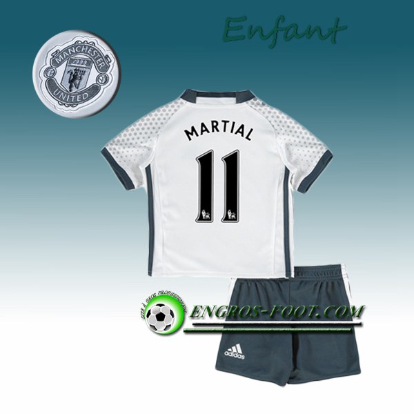 Engros-foot: Ensemble Maillot Foot Manchester United Enfant MARTIAL 11 Third 2016 2017 Blanc Thailande