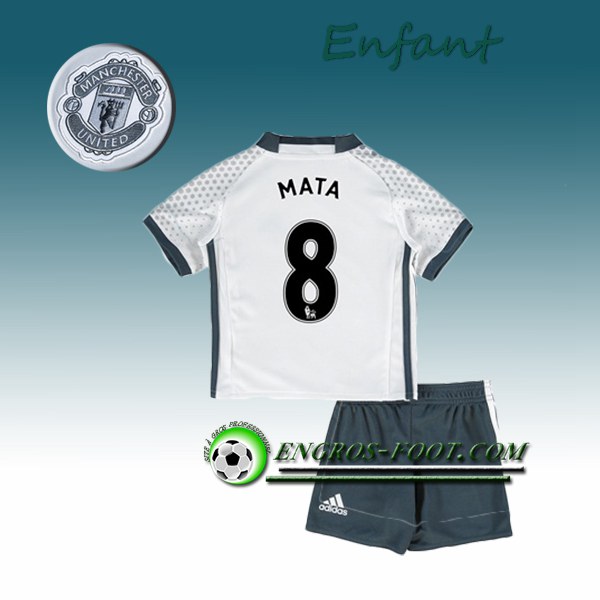 Engros-foot: Ensemble Maillot Foot Manchester United Enfant MATA 8 Third 2016 2017 Blanc Thailande