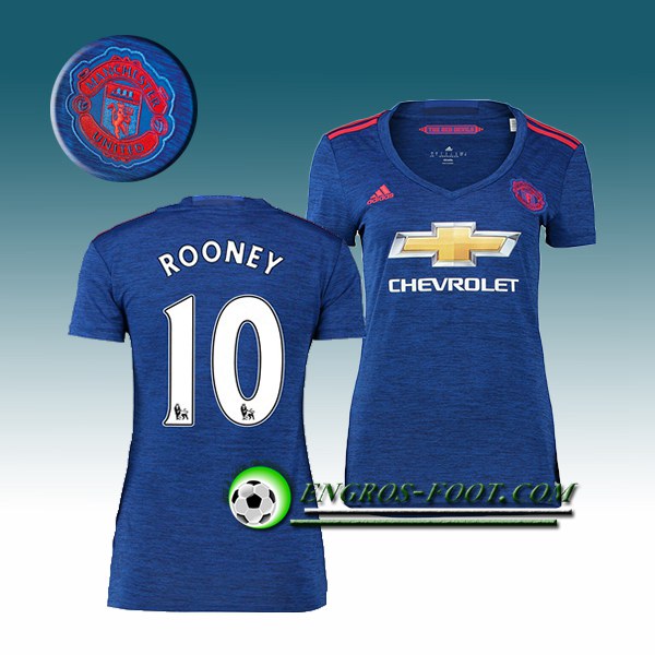 Engros-foot: Jeu Maillot de Foot Manchester United Femme ROONEY 10 Exterieur 2016 2017 Bleu Thailande