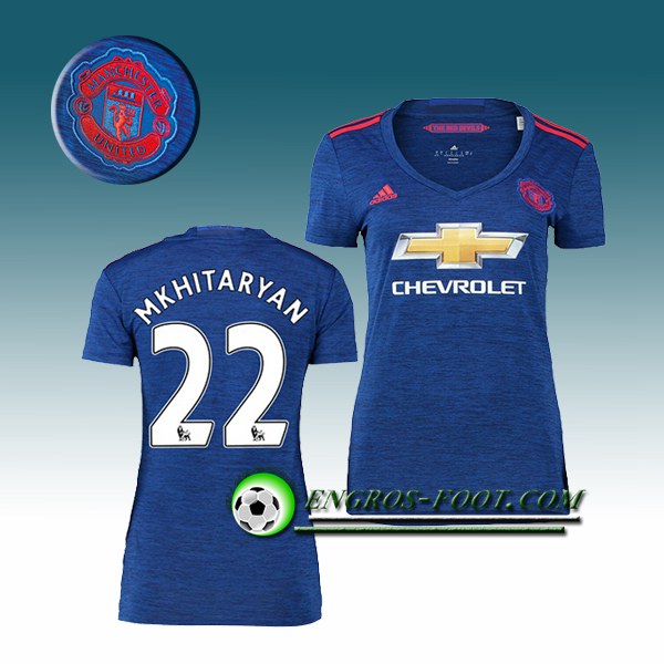 Engros-foot: Jeu Maillot de Foot Manchester United Femme Mkhitaryan 22 Exterieur 2016 2017 Bleu Thailande