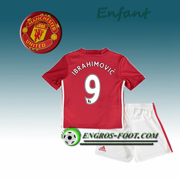 Engros-foot: Ensemble Maillot Foot Manchester United Enfant Ibrahimovic 9 Domicile 2016 2017 Rouge Thailande