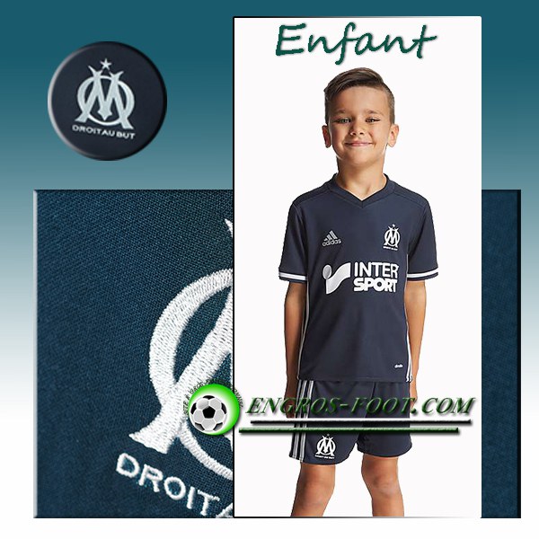 Engros-foot: Ensemble Maillot Foot Marseille OM Enfant Exterieur 2016 2017 Noir Thailande