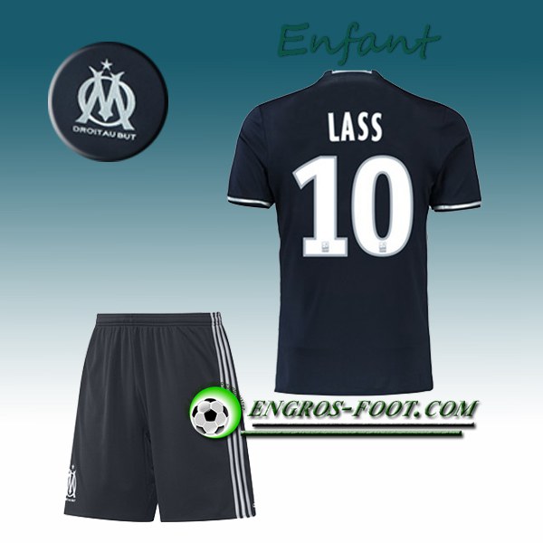 Engros-foot: Ensemble Maillot Foot Marseille OM Enfant LASS 10 Exterieur 2016 2017 Noir Thailande