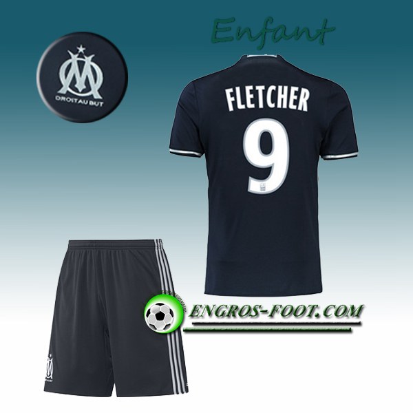 Engros-foot: Ensemble Maillot Foot Marseille OM Enfant FLETCHER 9 Exterieur 2016 2017 Noir Thailande