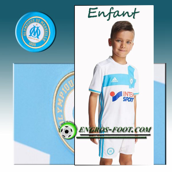 Engros-foot: Ensemble Maillot Foot Marseille OM Enfant Domicile 2016 2017 Blanc/Bleu Thailande