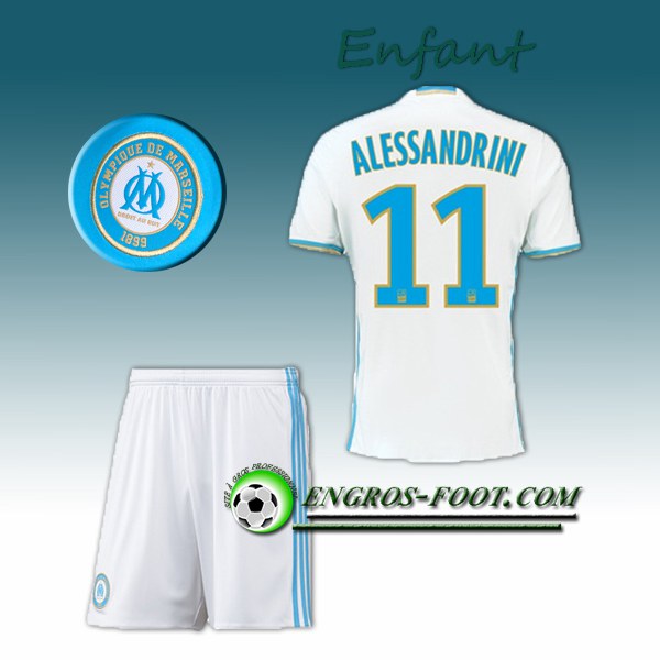 Engros-foot: Ensemble Maillot Foot Marseille OM Enfant ALESSANDRINI 11 Domicile 2016 2017 Blanc/Bleu Thailande