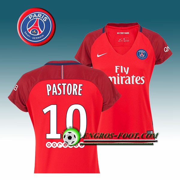 Engros-foot: Jeu Maillot de Foot PSG Femme PASTORE 10 Exterieur 2016 2017 Rouge Thailande