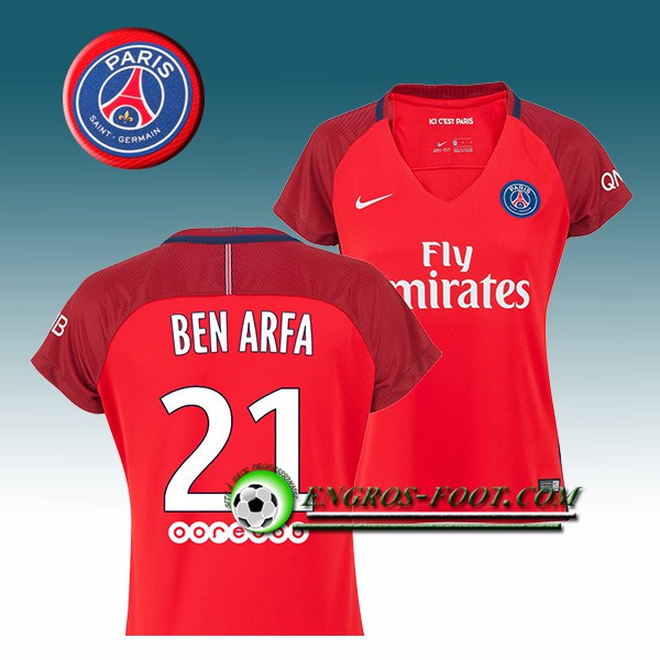 Engros-foot: Jeu Maillot de Foot PSG Femme BEN ARFA 21 Exterieur 2016 2017 Rouge Thailande