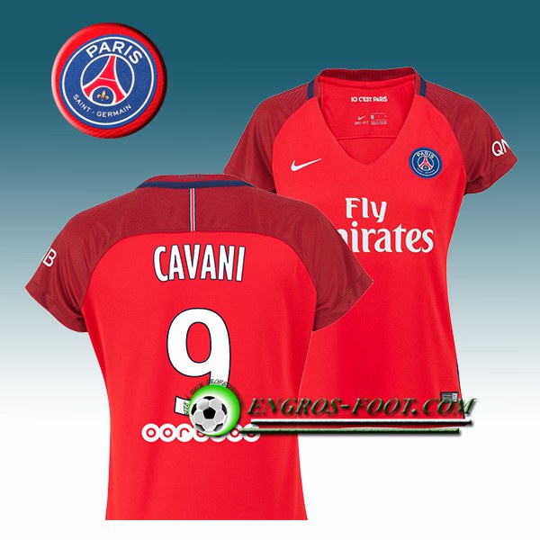 Engros-foot: Jeu Maillot de Foot PSG Femme CAVANI 9 Exterieur 2016 2017 Rouge Thailande