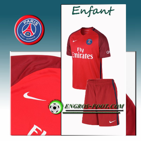 Engros-foot: Ensemble Maillot Foot PSG Enfant Exterieur 2016 2017 Rouge Thailande