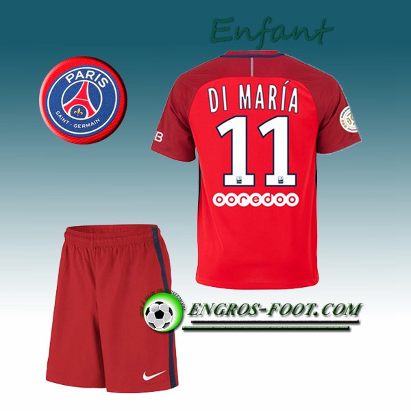 Engros-foot: Ensemble Maillot Foot PSG Enfant DI MARIA 11 Exterieur 2016 2017 Rouge Thailande