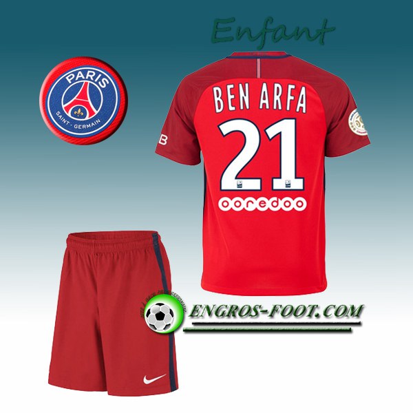 Engros-foot: Ensemble Maillot Foot PSG Enfant BEN ARFA 21 Exterieur 2016 2017 Rouge Thailande