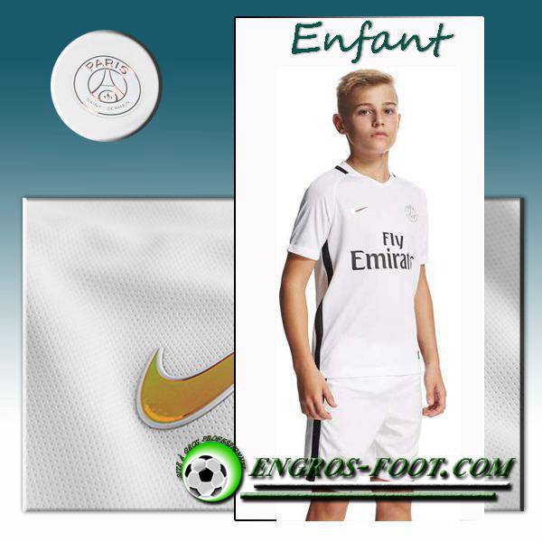 Engros-foot: Ensemble Maillot Foot PSG Enfant Third 2016 2017 Blanc Thailande