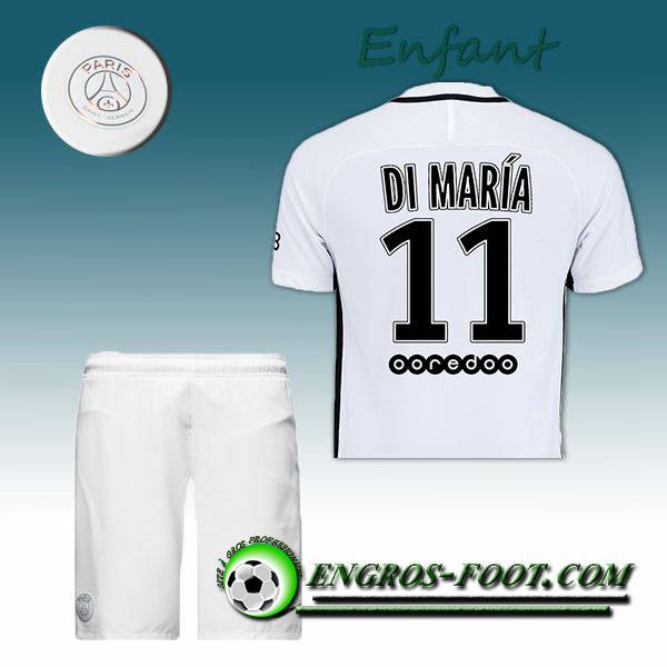 Engros-foot: Ensemble Maillot Foot PSG Enfant DI MARIA 11 Third 2016 2017 Blanc Thailande