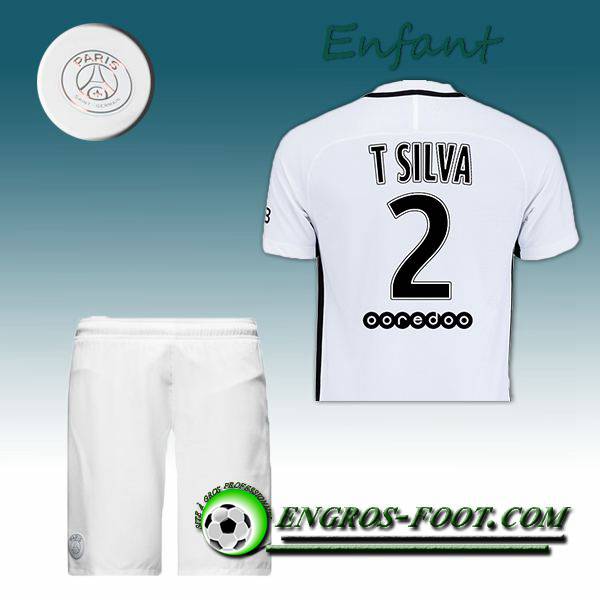 Engros-foot: Ensemble Maillot Foot PSG Enfant T SILVA 2 Third 2016 2017 Blanc Thailande