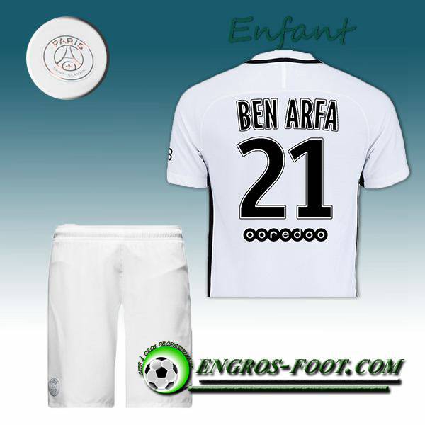 Engros-foot: Ensemble Maillot Foot PSG Enfant BEN ARFA 21 Third 2016 2017 Blanc Thailande