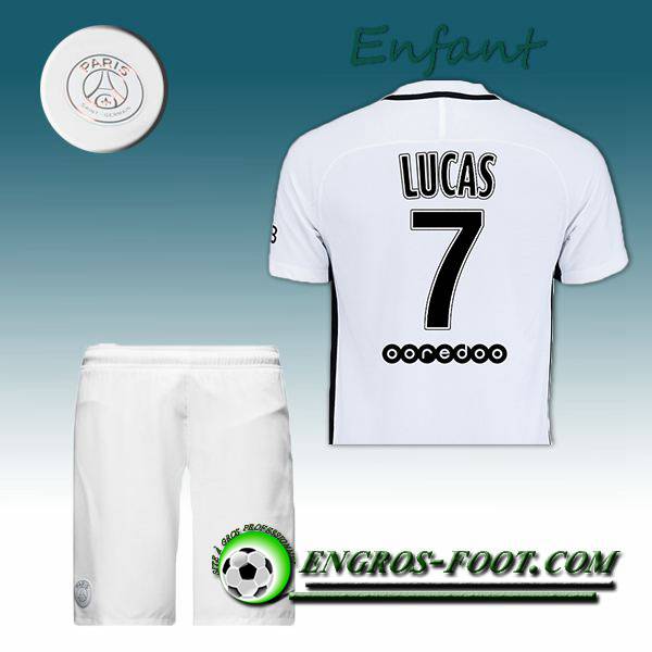 Engros-foot: Ensemble Maillot Foot PSG Enfant LUCAS 7 Third 2016 2017 Blanc Thailande