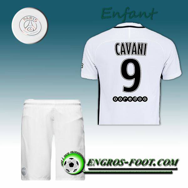 Engros-foot: Ensemble Maillot Foot PSG Enfant CAVANI 9 Third 2016 2017 Blanc Thailande