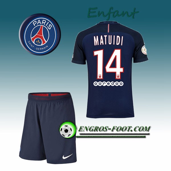 Engros-foot: Ensemble Maillot Foot PSG Enfant MATUIDI 14 Domicile 2016 2017 Bleu Thailande